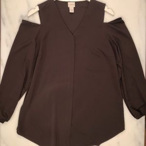 Chico’s (Size 1) brown cold-shouldered blouse/top